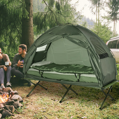 All in One Camping Tent-Cot Combo with Air Mattress, Pump and Sleeping Bag