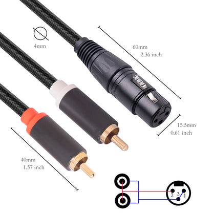 Female XLR To Dual RCA Male Cable