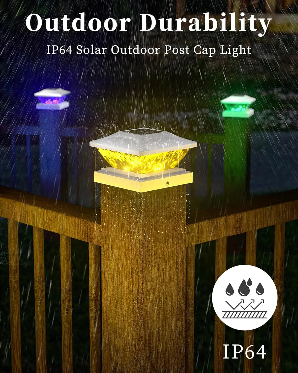 Solar Post Cap Lights, 8-Pack, RGB, 2 Modes, Fits 4x4/5x5 Posts, IP64 Waterproof, for Fence, Deck, Mailbox, Stairway – White