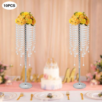10 Pieces Crystal Silver Flower Stand Large Flower Stand Wedding Decor Table Centerpieces Home Decor 75cm Height