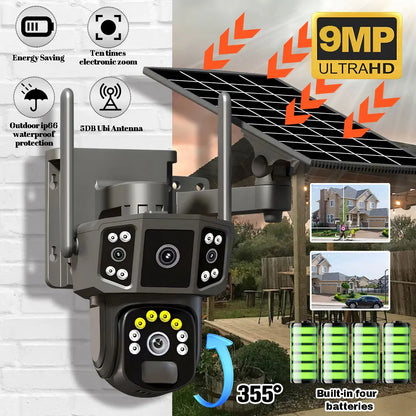 9MP 4K IP Camera With Dual Lens Screen WiFi PTZ Auto Tracking Waterproof Panoramic Surveillance Camera with Voice Intercom System