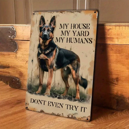 Rustic German Shepherd Guard Sign - 8x12in Aluminum, Yard Home Man Cave Decor, Pet Lover Gift