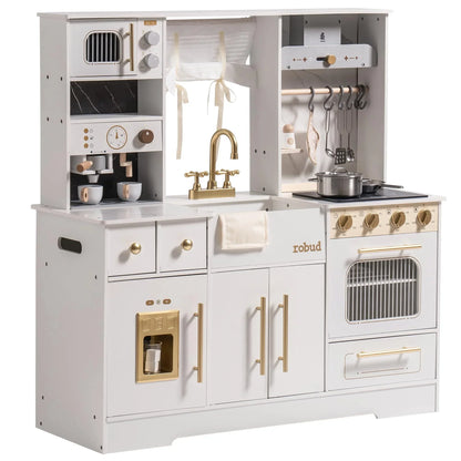 Wooden Play Kitchen with Wash basin, Cookware, Accessories, and Microwave.  Toy Kitchen Gift for Boys and Girls