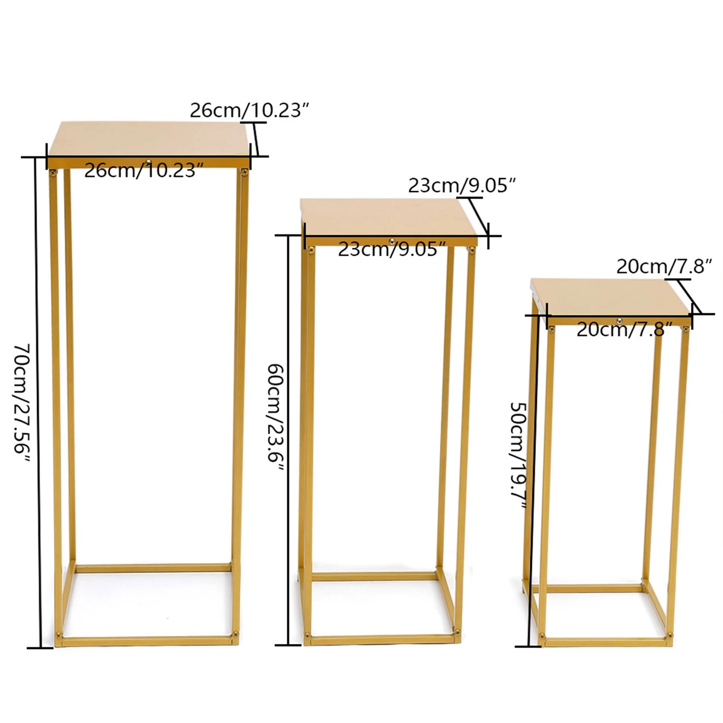 Set of 3 Metal Square Plant Stand Gold/Black Flower Holder For Living Room Wedding Decor