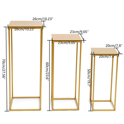 Set of 3 Metal Square Plant Stand Gold/Black Flower Holder For Living Room Wedding Decor