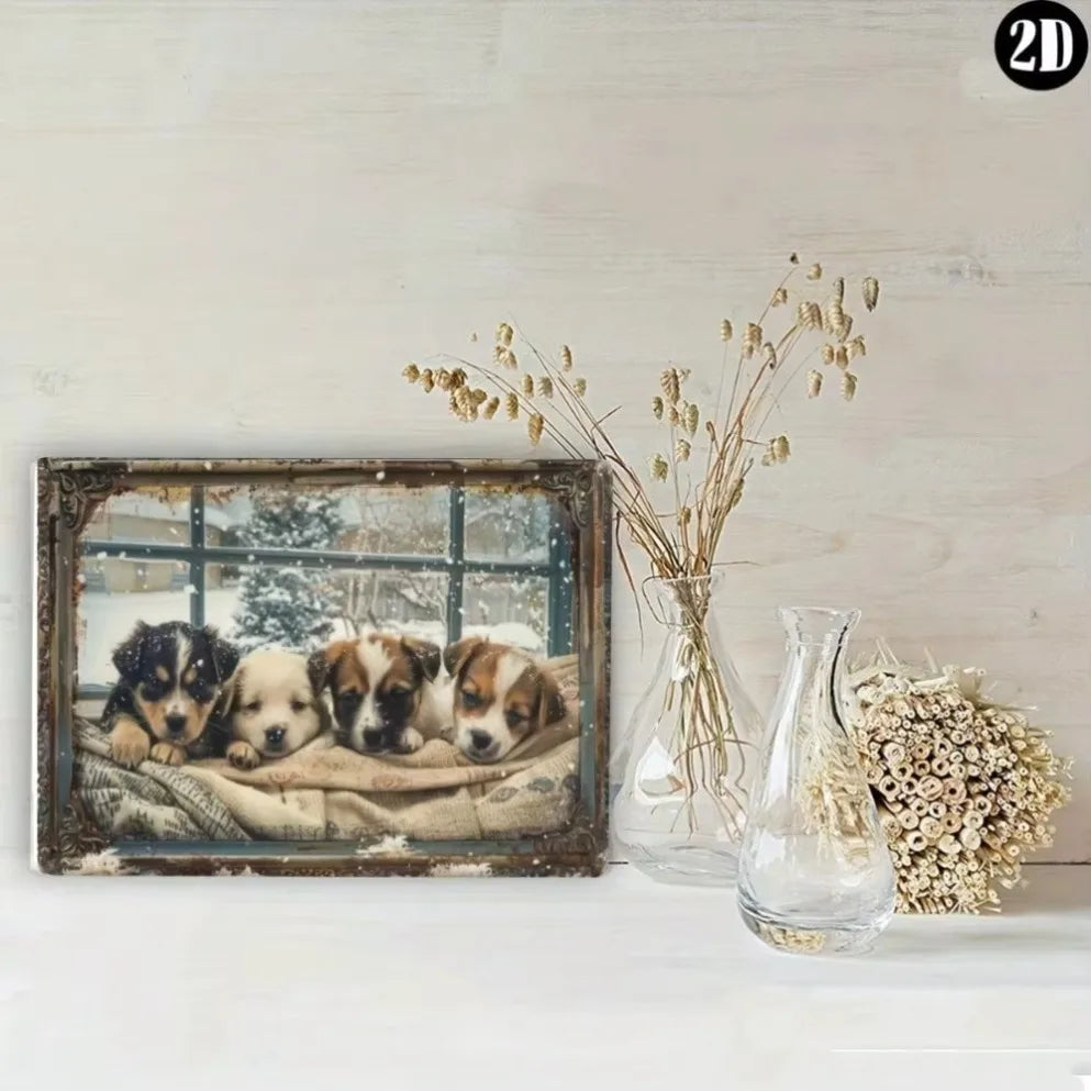 Dog In Snow Scene, Foil Carved Iron Art, Indoor/Outdoor Wall Decor, For Living Room, Bedroom, Office, Study, Restaurant