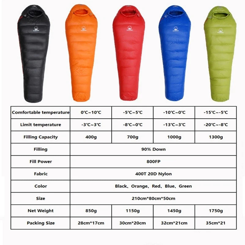Goose Down Sleeping Bag: Warm Down Filled Adult Mummy Style Sleeping Bag