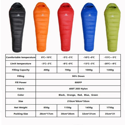Goose Down Sleeping Bag: Warm Down Filled Adult Mummy Style Sleeping Bag