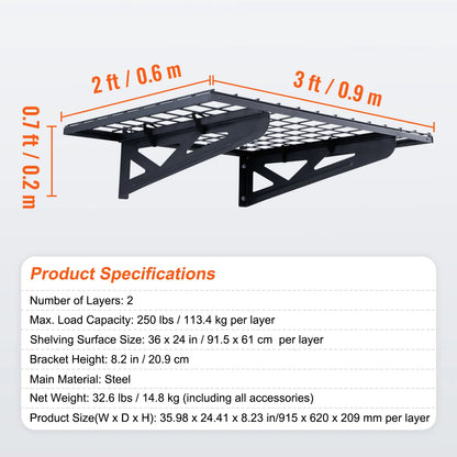 2 Wall Mounted Heavy Duty Shelves