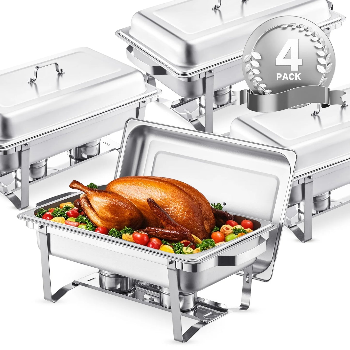 4 Pack, 8 Qt. Stainless Steel Chafing Dish Buffet Set