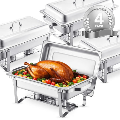 4 Pack, 8 Qt. Stainless Steel Chafing Dish Buffet Set
