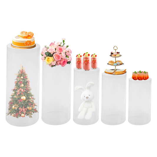 5 Pcs Acrylic Display Stand Set for Wedding Certificate Photo Holder, Clear Cylinder Pillar for Party Decor or Exhibition Table