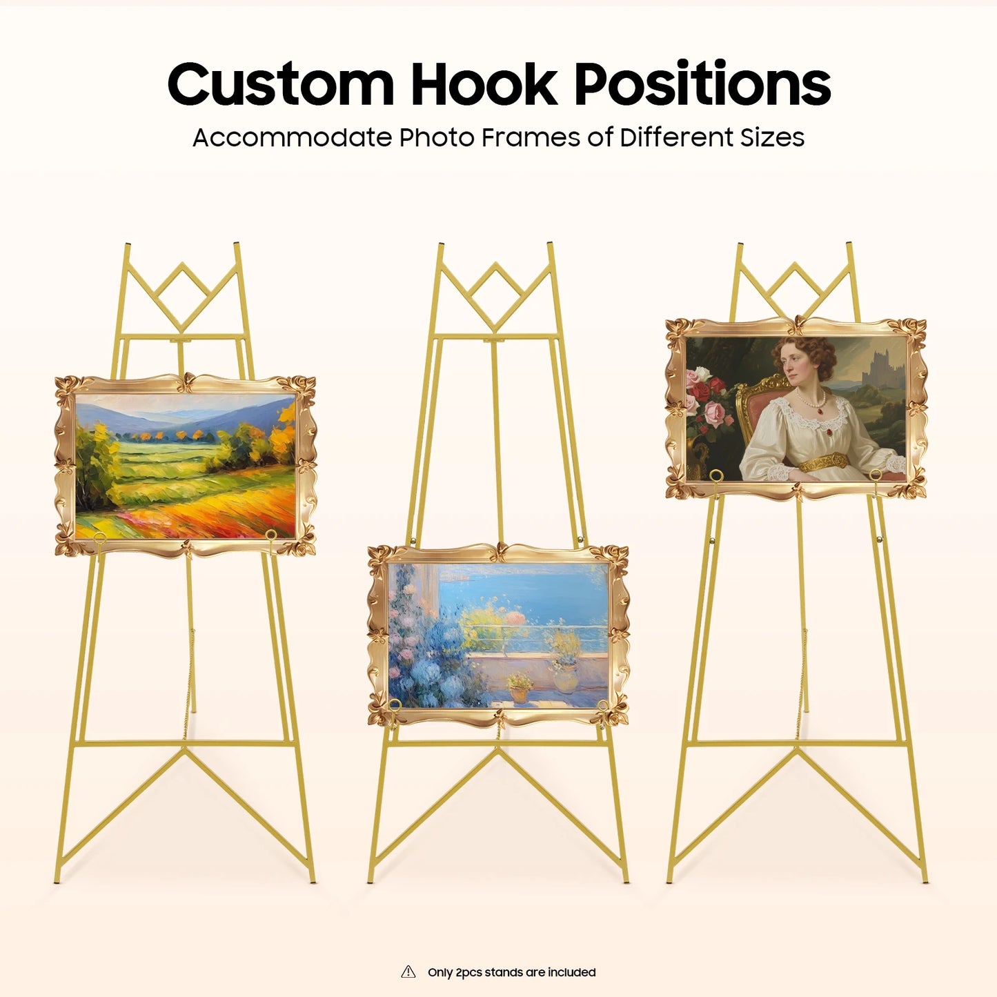 2Pcs Gold Display Easel Stand, Adjustable Photo Frame Holder for Wedding Poster Sign, Heavy Duty Steel Tripod 10kg Capacity