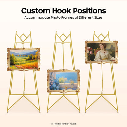 2Pcs Gold Display Easel Stand, Adjustable Photo Frame Holder for Wedding Poster Sign, Heavy Duty Steel Tripod 10kg Capacity