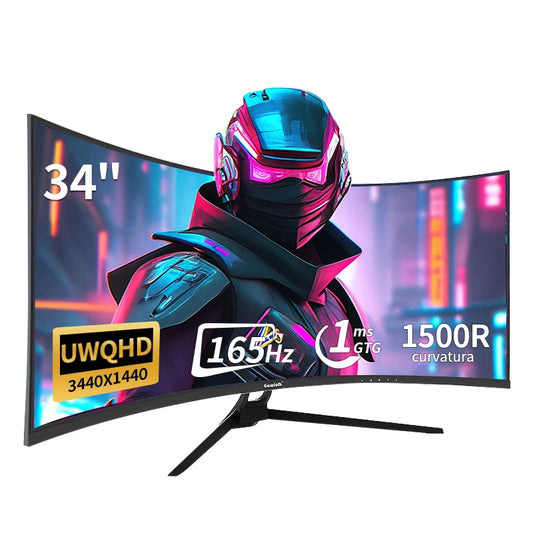34 Inch Ultrawide Curved Gaming Monitor, 1500R PC Screen 165hz UWQHD 4K, with FreeSync