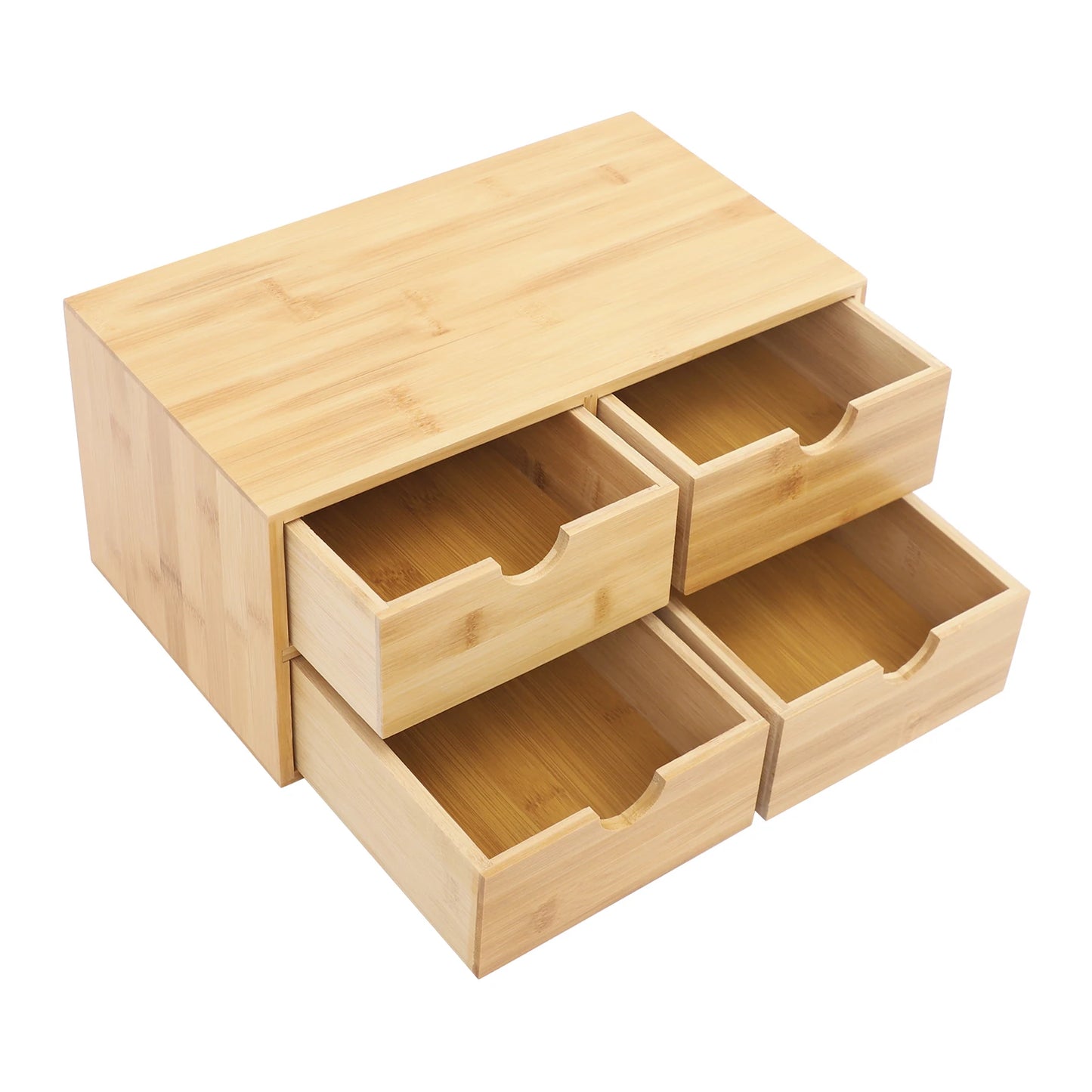 4-Drawer Desktop Bamboo Tabletop Storage Organization Boxes
