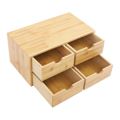 4-Drawer Desktop Bamboo Tabletop Storage Organization Boxes