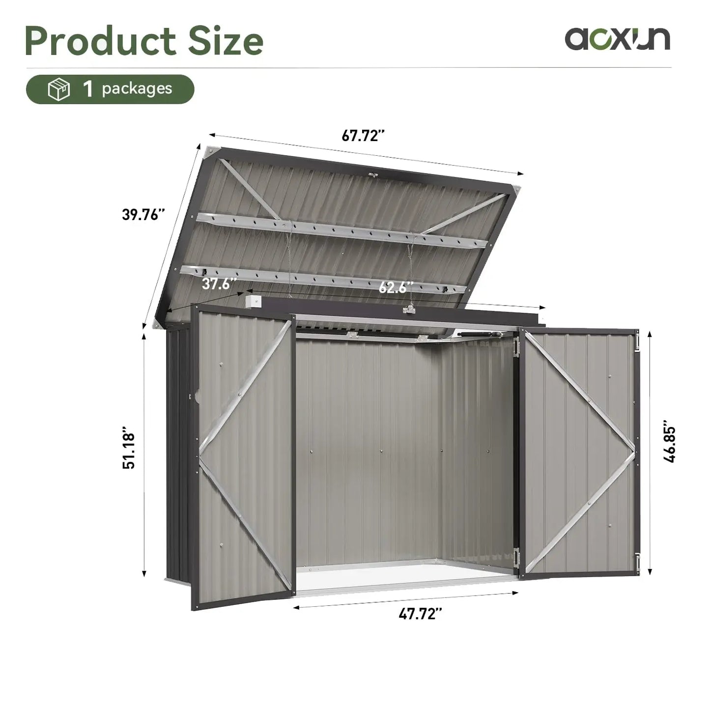 80 cu. ft. Metal Outdoor Storage Shed with Chain Lid Waterproof Garbage Can Organizer for 2 Bins Toys Garden Tools, Customized