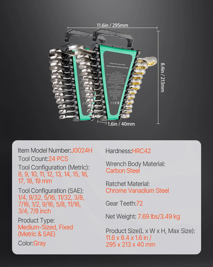 24/30-Piece Ratcheting Wrench Set with Organizer Rack