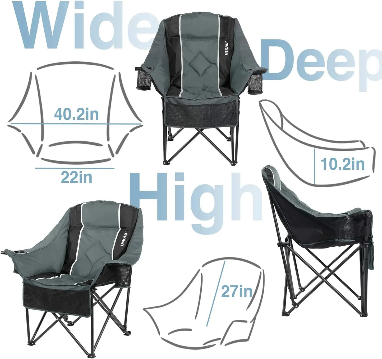 Heavy Duty 400 lbs Oversized Camping Chair with Padded Seat