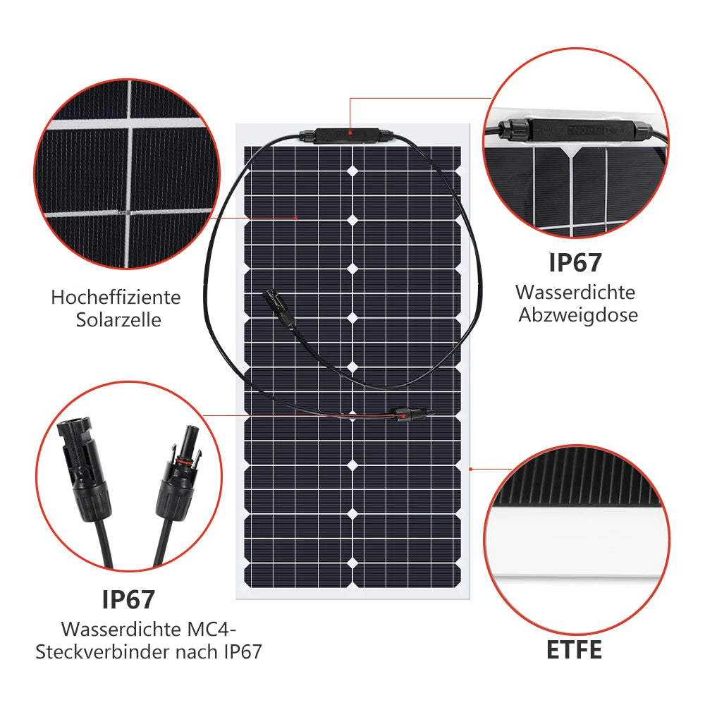 200W Flexible Solar Panels Waterproof Monocrystalline Solar Panel for Home, RV, Boat, and Camping 18V Charge
