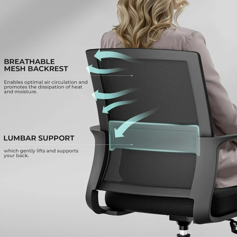Mid-Back Upholstery and Mesh Office Chair Black Height-Adjustable Armrests