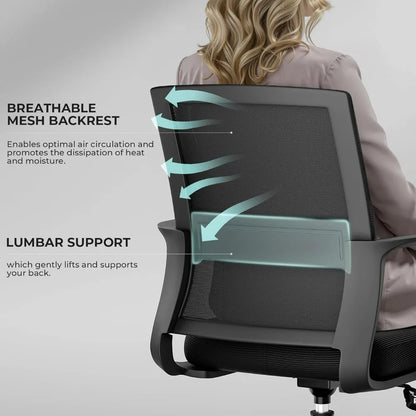 Mid-Back Upholstery and Mesh Office Chair Black Height-Adjustable Armrests