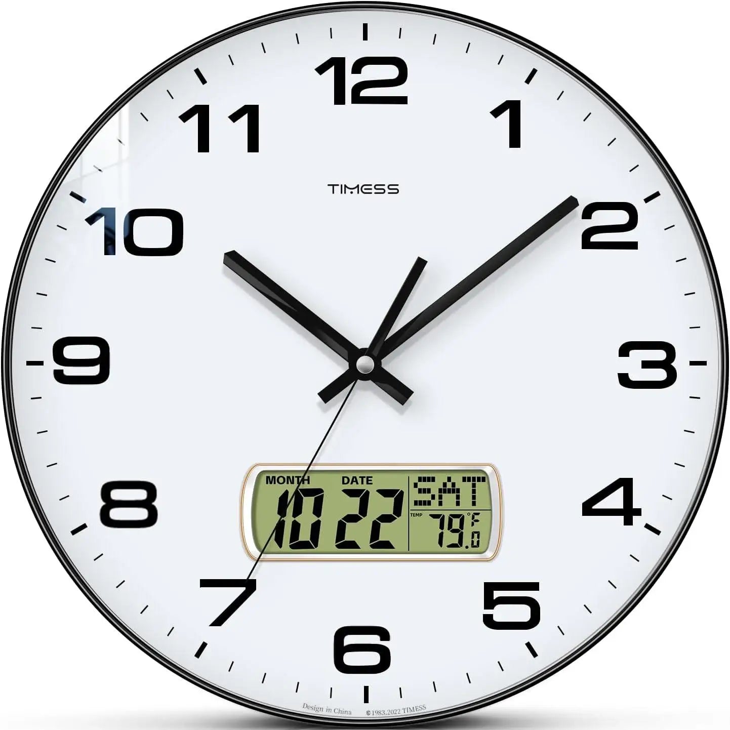 Calendar Wall Clock in 3 Sizes, 4 Colors with Calendar and Fahrenheit Temperature Display