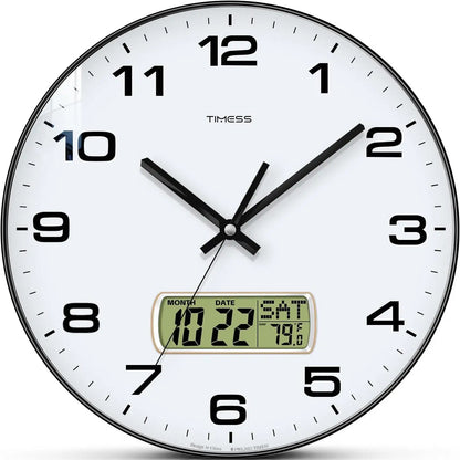 Calendar Wall Clock in 3 Sizes, 4 Colors with Calendar and Fahrenheit Temperature Display