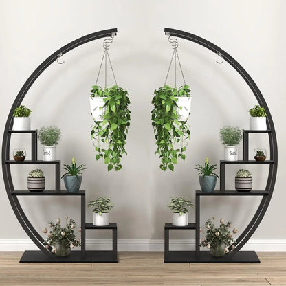 5 Tier Flower Plant Stand Indoor, 2 Pack Half Moon Plant Shelf Metal hanging Plant Rack for Home Patio Lawn Garden Balcony