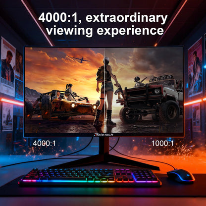 Reletech Monitor 23.8Inch 180Hz Curved Gaming Monitor 3000R FHD VA Panel 4000∶1 HDMI/DP Borderless Screen FreeSync