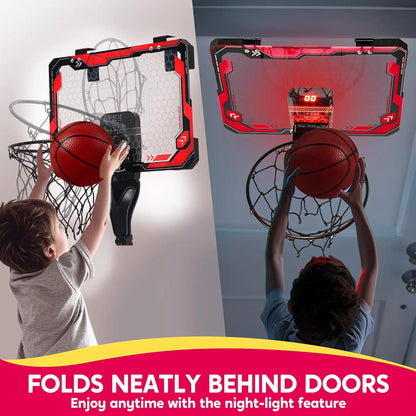 Mini Indoor Basketball Hoop Light Up Over The Door Basket Ball Hoop for Kids with 4 Balls
