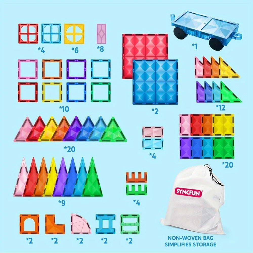 110/66/50 PCS 3D Magnetic Building Tiles with Vehicle Construction Blocks Set for Kids
