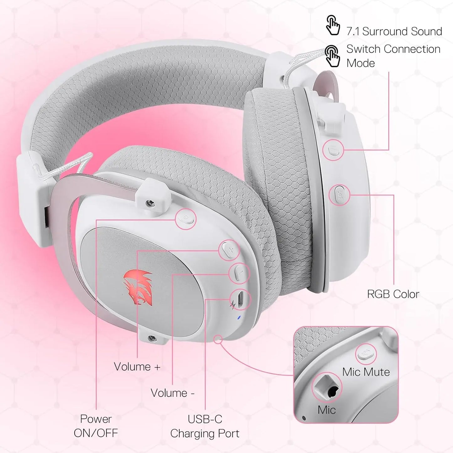Redragon H510 PRO 3-Mode RGB Gaming 7.1 Surround Sound Headset