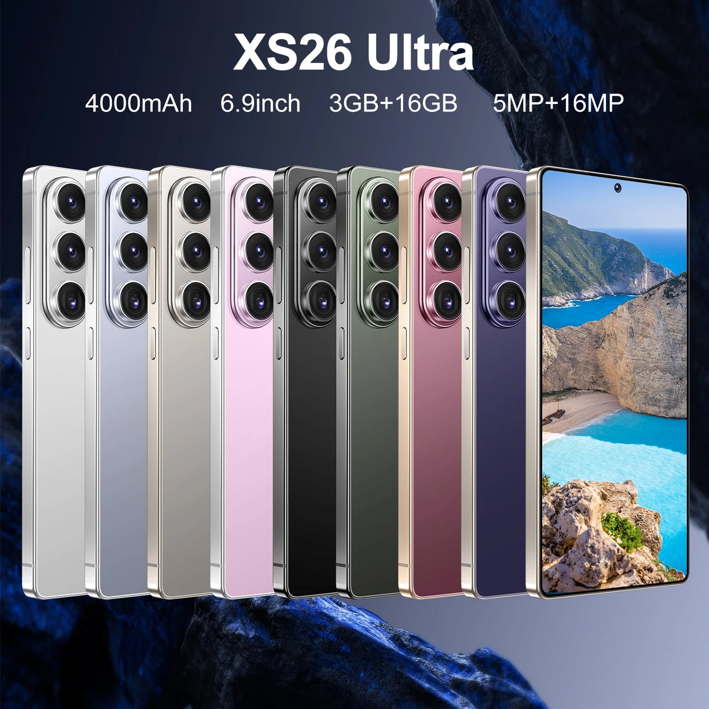 XS26 Ultra Smartphone 6.9Inch Android 10 3GB RAM 16GB ROM Face ID 4G Network Google Play Store Mobile Phones
