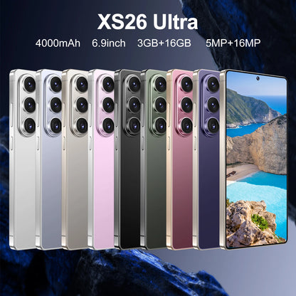 XS26 Ultra Smartphone 6.9Inch Android 10 3GB RAM 16GB ROM Face ID 4G Network Google Play Store Mobile Phones