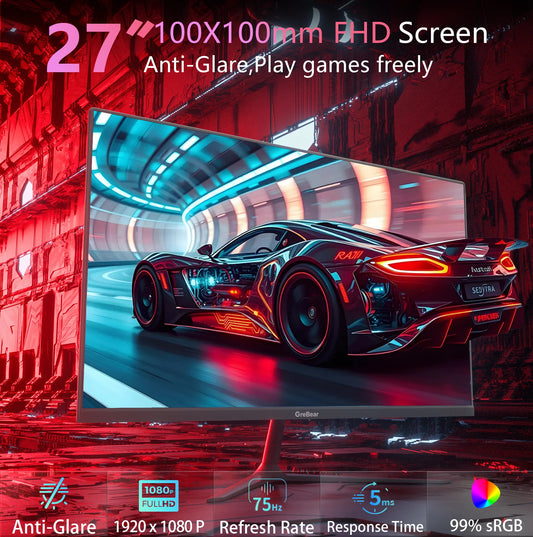 27-inch Computer Monitor IPS Panel PC Monitors FHD 1080p 75Hz LED Display Home Office Desktop Screen, HDMI, VGA