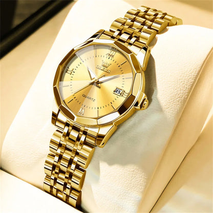Ladies Waterproof Stainless Steel Luminous Dial and Date Quartz Watch