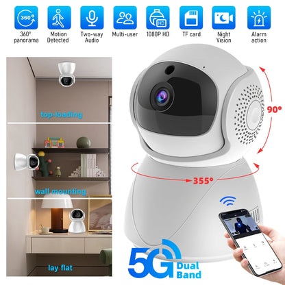 5G Indoor WiFi Camera HD 360° dual-frequency Surveillance Security Camera, Night Vision, Auto Tracking , and Baby Monitoring Camera