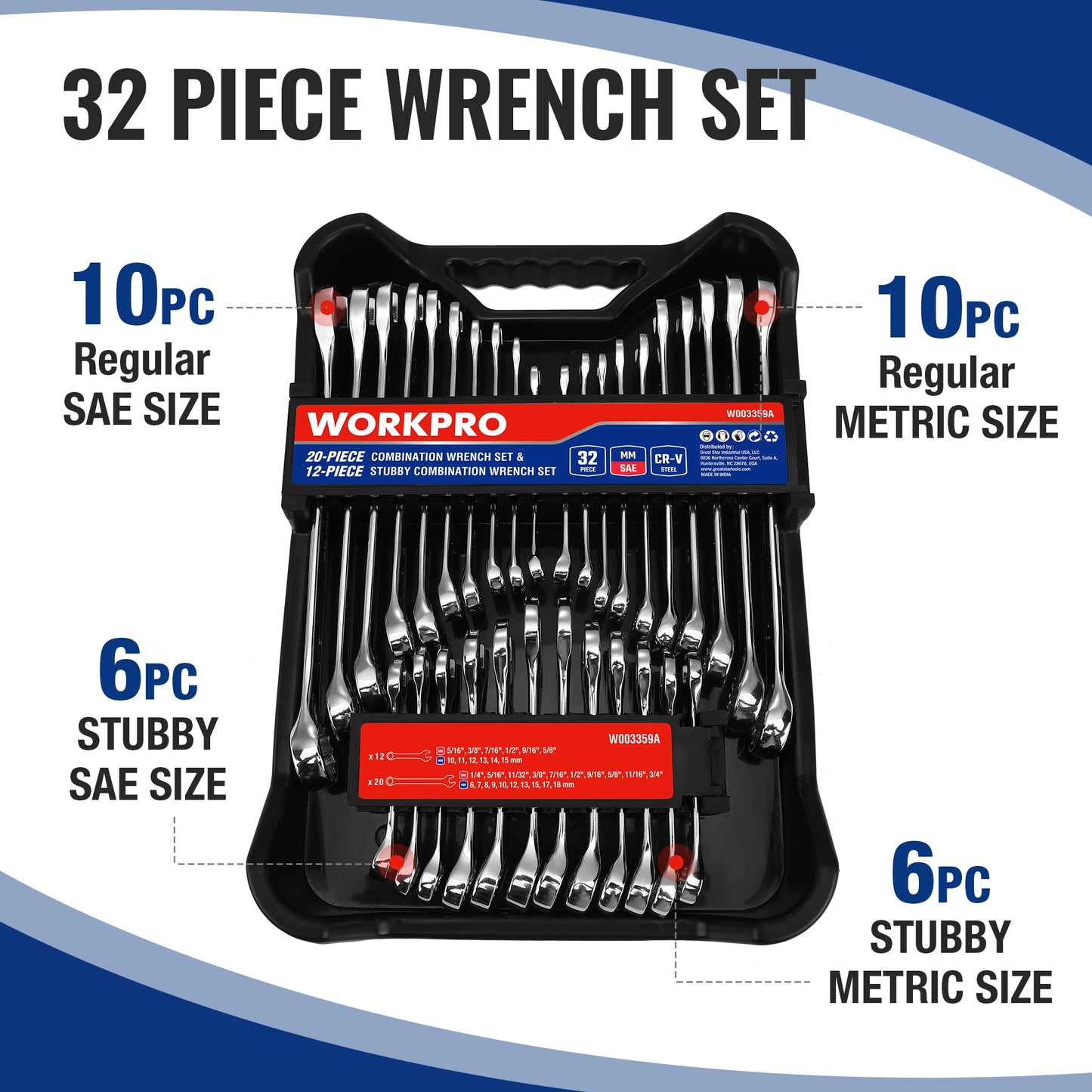32-Piece SAE & Metric Combination Wrench Set,