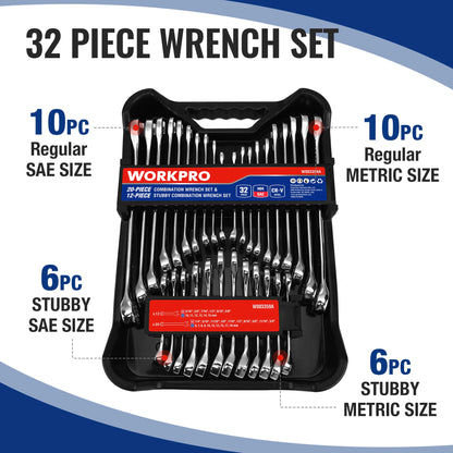 32-Piece SAE & Metric Combination Wrench Set,
