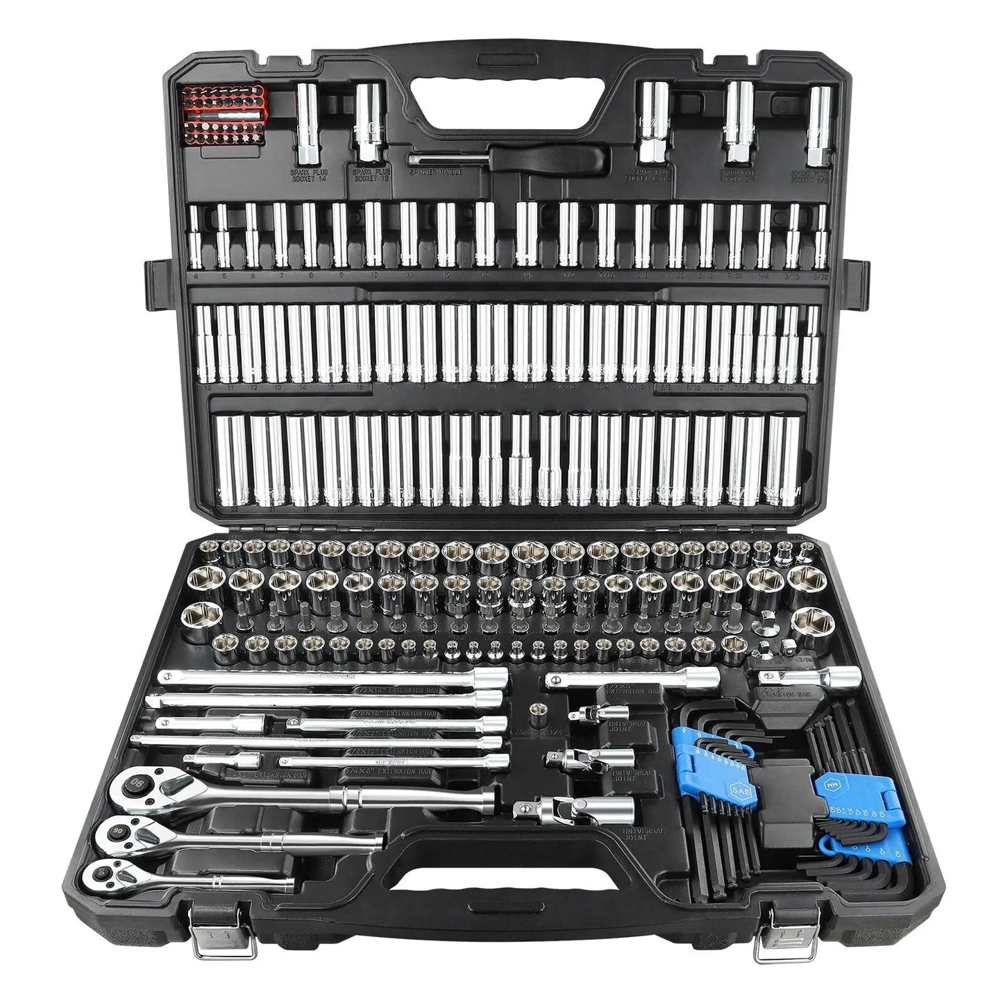 225PCS Mechanic Tool Set With 1/4," 3/8" & 1/2" Drive Socket Wrench Set