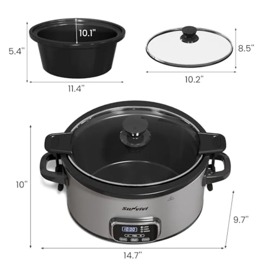 4QT Programmable Slow Cooker with Locking Lid Removable Ceramic Pot 3 Heating Settings Dishwasher-Safe