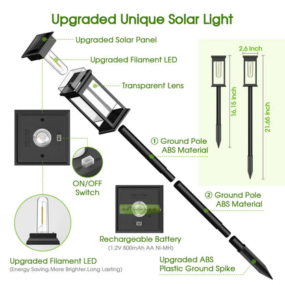 6/12 Pack Solar Lights, 2700K Warm White, Super Bright 12Hrs, for Yard/Garden Walkway