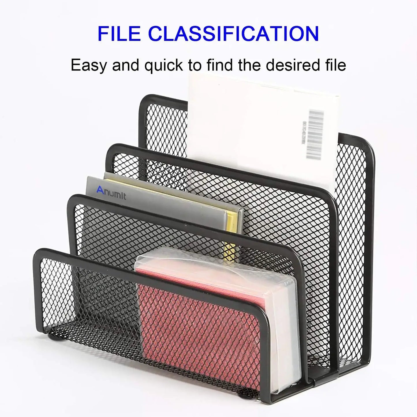 Desk Mail, Paper, File Organizer with 3 Metal Mesh Compartments for Home or Office Desktop
