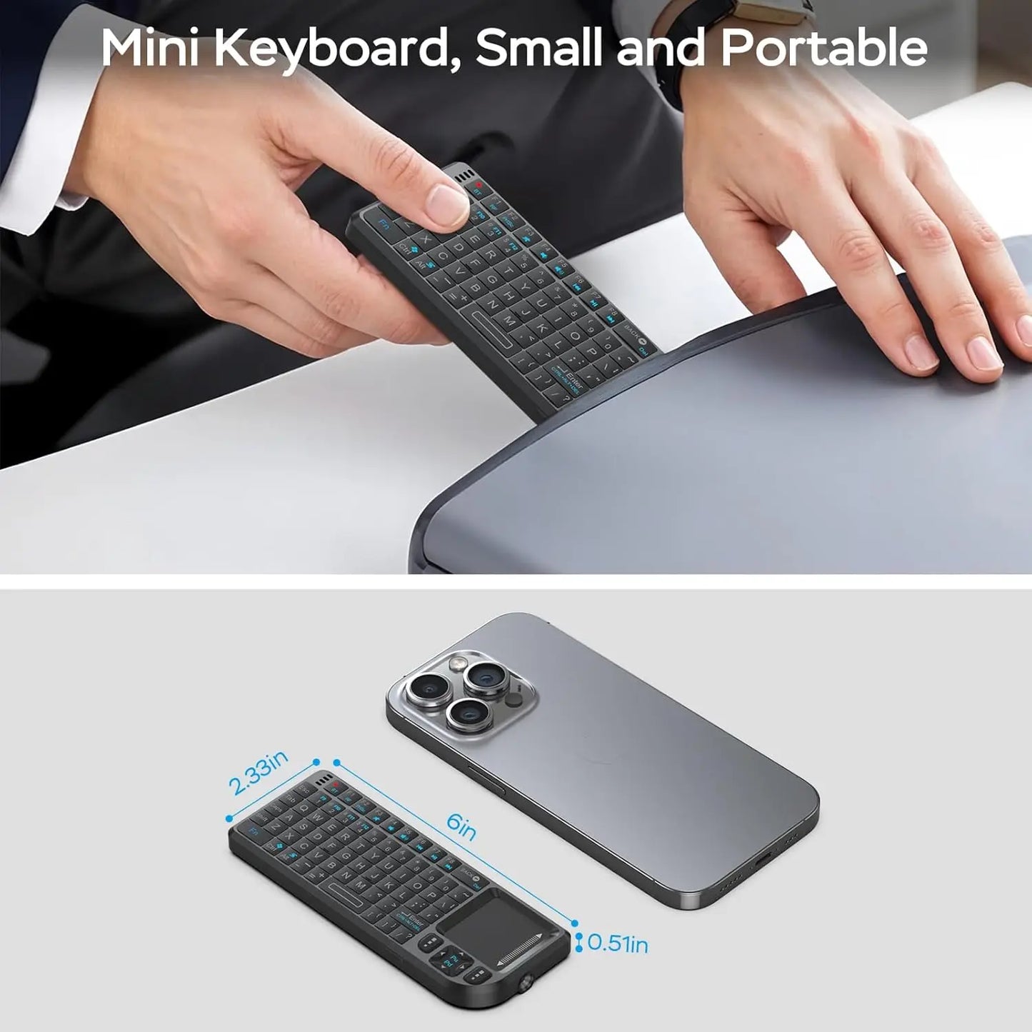 Mini Bluetooth Keyboard with Touchpad, Ultra-Thin Wireless Portable Keyboard for PC, Tablet, TV, Smartphone – Rechargeable