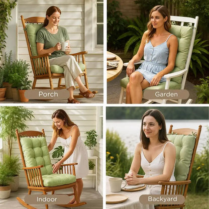 Rocking Chair Cushions, Water Resistant Rocker Chairs Replacement Cushion Set for Patio Porch Garden Fits Most Standard Rockers,