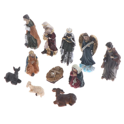 11Pc/Set Statue Nativity Scene Ornament Baby Jesus Manger Christmas Crib Figurines
