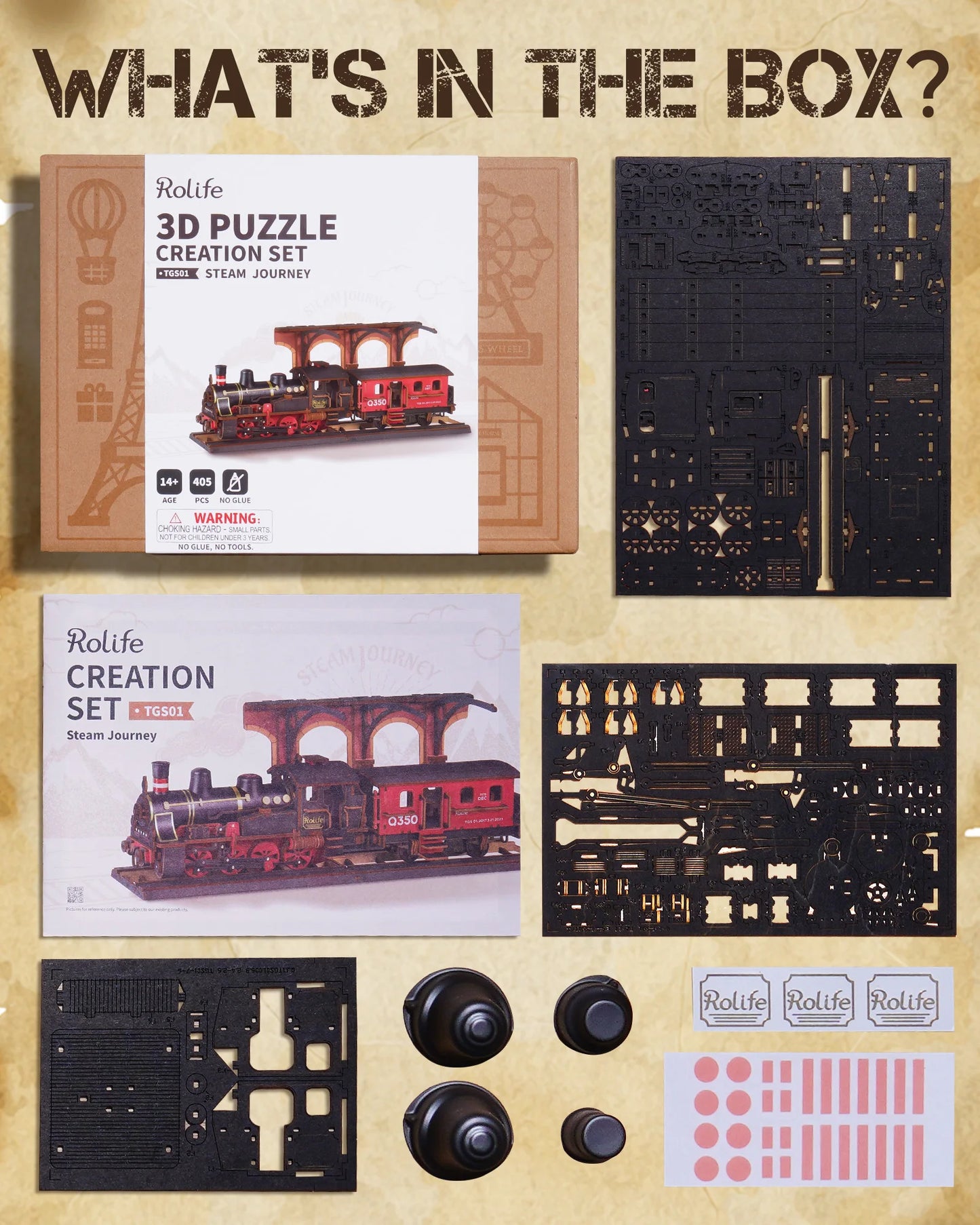 3D Wooden Puzzle Traditional Rolife Steam Journey Train Model