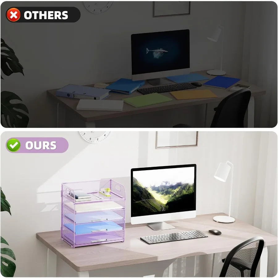 5-Tier Mesh Paper Organizer with Handle for Home Office